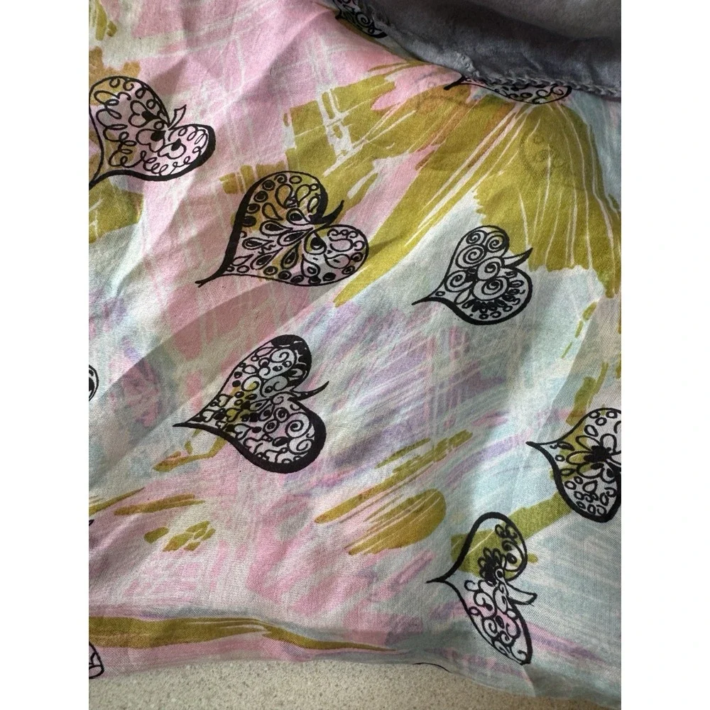 Lot of 3 Multicolor Lightweight Silk Scarves Cat Stripes Hearts Rolled Hem